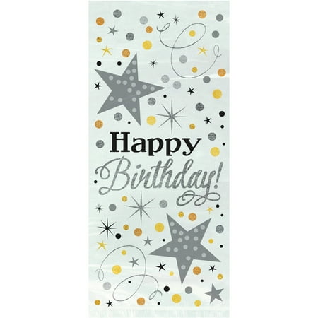 Unique Industries Assorted Colors Printed Birthday Party Bags, 20 Count