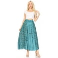 thumbnail image 5 of Sakkas Maran Women's Boho Embroidery Skirt with Lace Elastic Waist and Pockets - Turquoise - Plus Size, 5 of 5