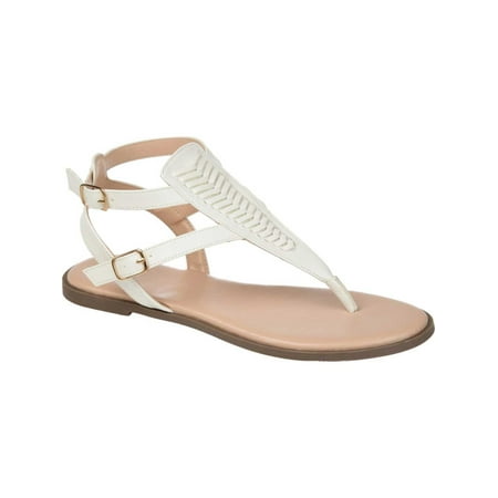 

JOURNEE COLLECTION Womens White Cushioned Adjustable Harmony Round Toe Buckle Thong Sandals 9