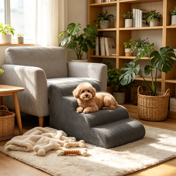Mbvtdt Dog Stairs for High Bed,Non Slide Pet Stairs for Dogs Cats,Soft Foam Core Orthopedic Support for Small Medium Senior Pet