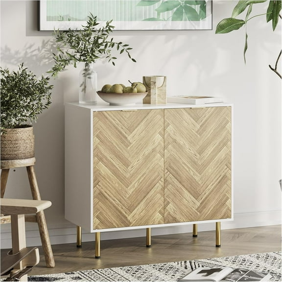 Storage Cabinet with Adjustable Shelves,Buffet Cabinet with Storage,Free Standing Accent Cabinet,Sideboard Cabinet with Two Doors and Adjusting Feets for Living Room,Bathroom,Hallway,White