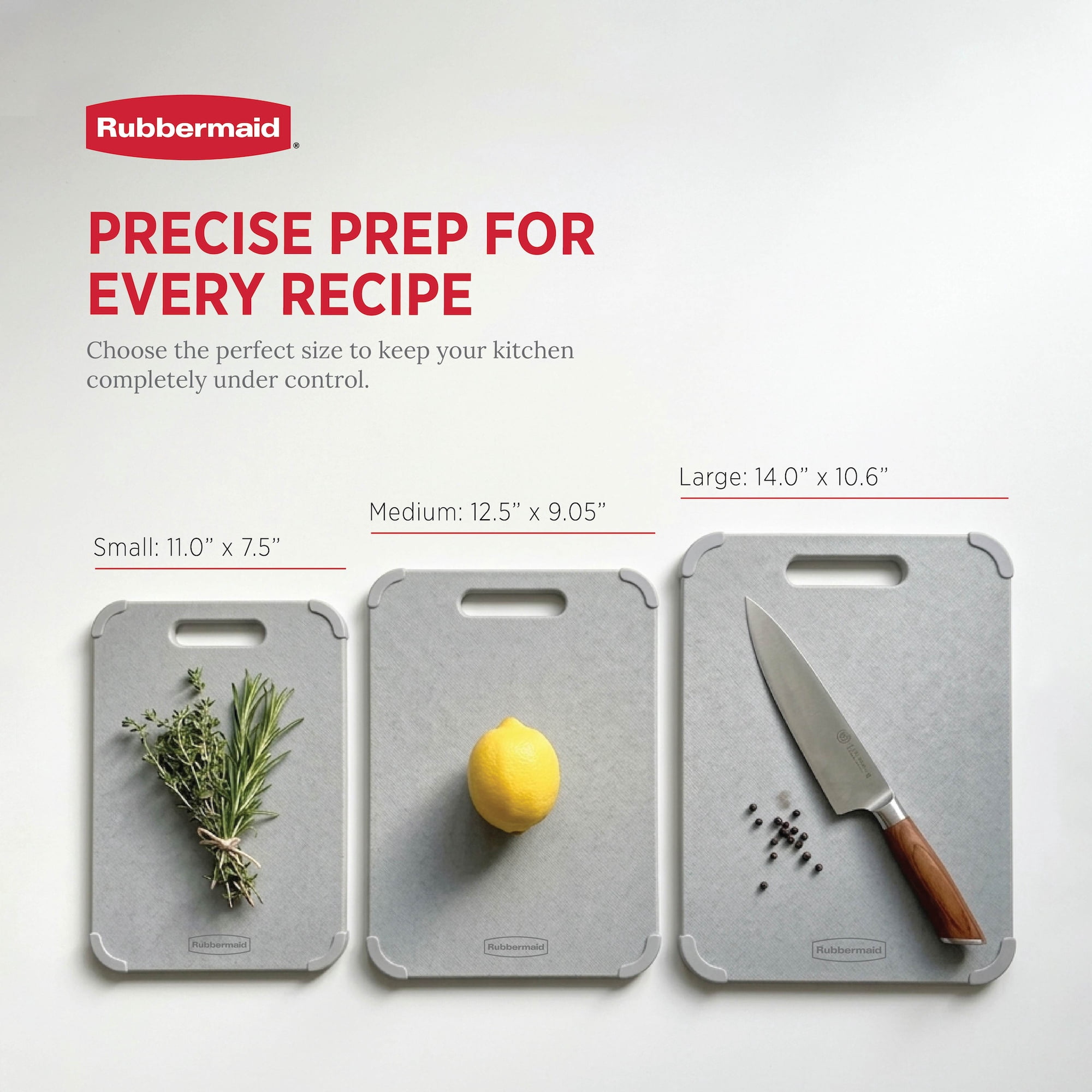 Rubbermaid 3-Piece Wheat Fiber Cutting Board Set with Non-Skid Corners, Light Gray