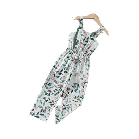 

Boho Allover Floral Frill Trim Straps Overall Sleeveless Multicolor Toddler Girls Jumpsuits (Girl s)
