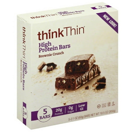 Protein Brownie - thinkThin Brownie Crunch High Protein Bars, 5 count, 10.5 oz, (Pack of 6)