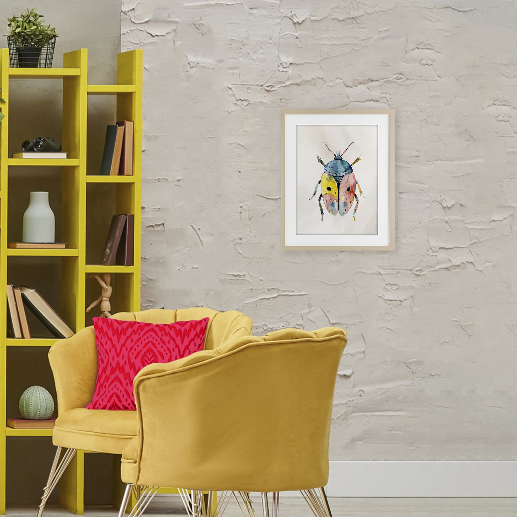 Stupell Industries Whimsical Boho Beetle Birch Framed Print Under Glass, design by Kim Allen
