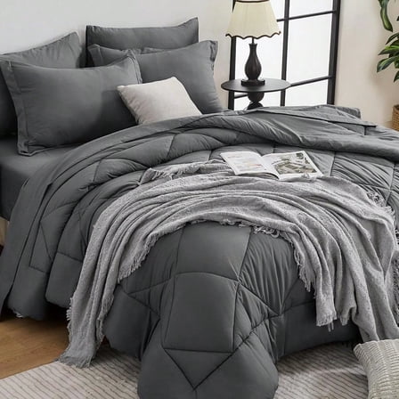 California King Comforter Set 7Piece All Season Bed in a Bag CaliKing Ultra Soft Bedding Set with Comforter Flat Sheet Fitted Sheet Pillowcases Pillow Shams Dark Grey