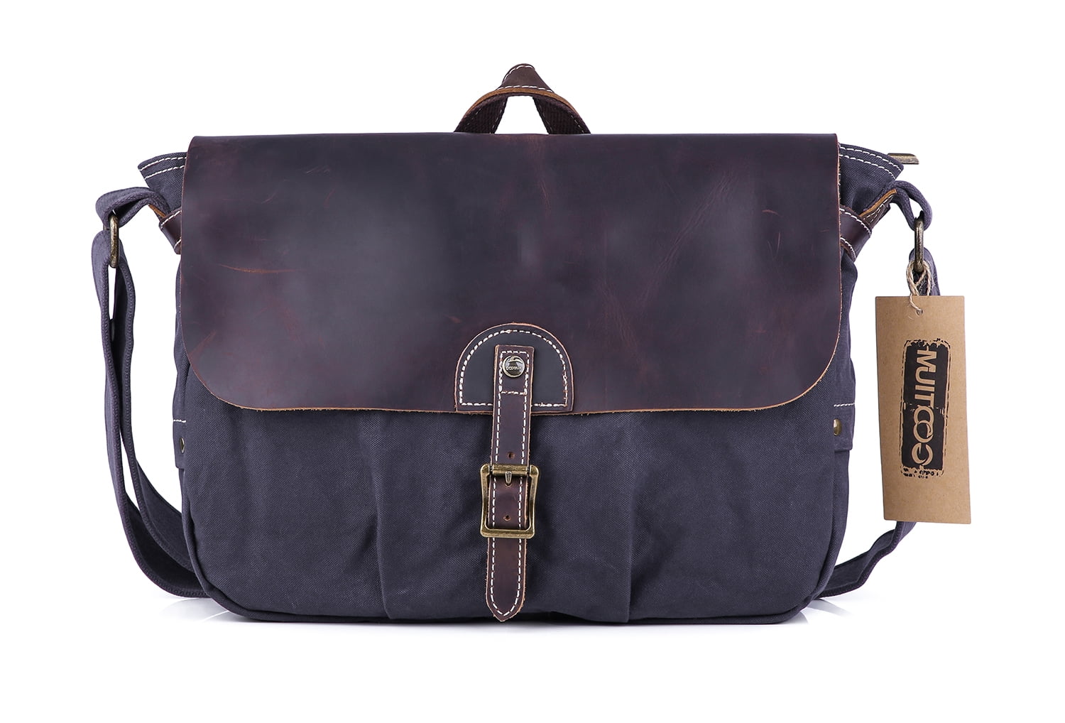 Gootium Vintage Canvas Leather Messenger Bag Classic Cross Body Gootium Vintage Canvas Leather Messenger Bag Classic Cross Body Shoulder Grey