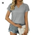 thumbnail image 3 of facefd Summer Pleated Short Sleeve Solid Color Splicing V Neck T-Shirt Casual Basic Tops Female Shirts Daily Tees for Silver M, 3 of 8