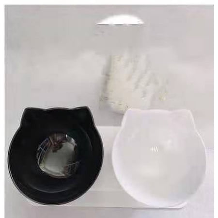 Elevated Cat Double Bowl 2-in1 Raised Food and Water Dish for Neck Support Ergonomic Feeder to Protect Cervical Vertebra