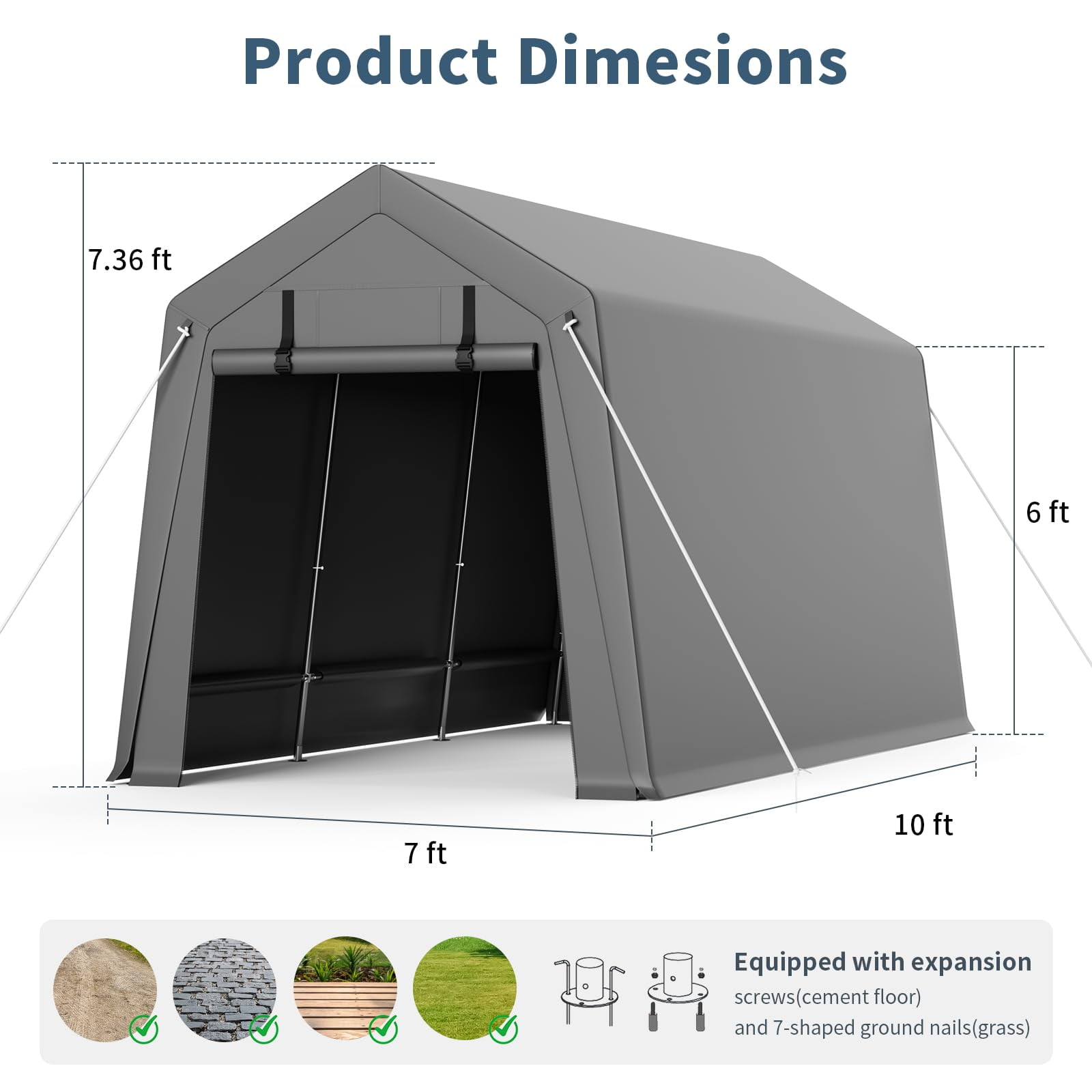 7x10FT Portable Outdoor Garage, Waterproof & UV-Resistant Portable Storage Shed with 2 Roll-Up Doors, Carport Tent for Motorcycle, Bike, and Tools