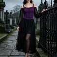 thumbnail image 3 of Dvprdro Womens Off Shoulder Dress Long Sleeve Mesh Sheer Ruched Waist Tie Halloween Party Club Bodycon Dresses, 3 of 9