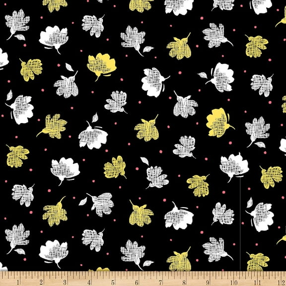 Quilting Treasures Nadine Tossed Floral Black 100% Cotton Fabric sold by the yard