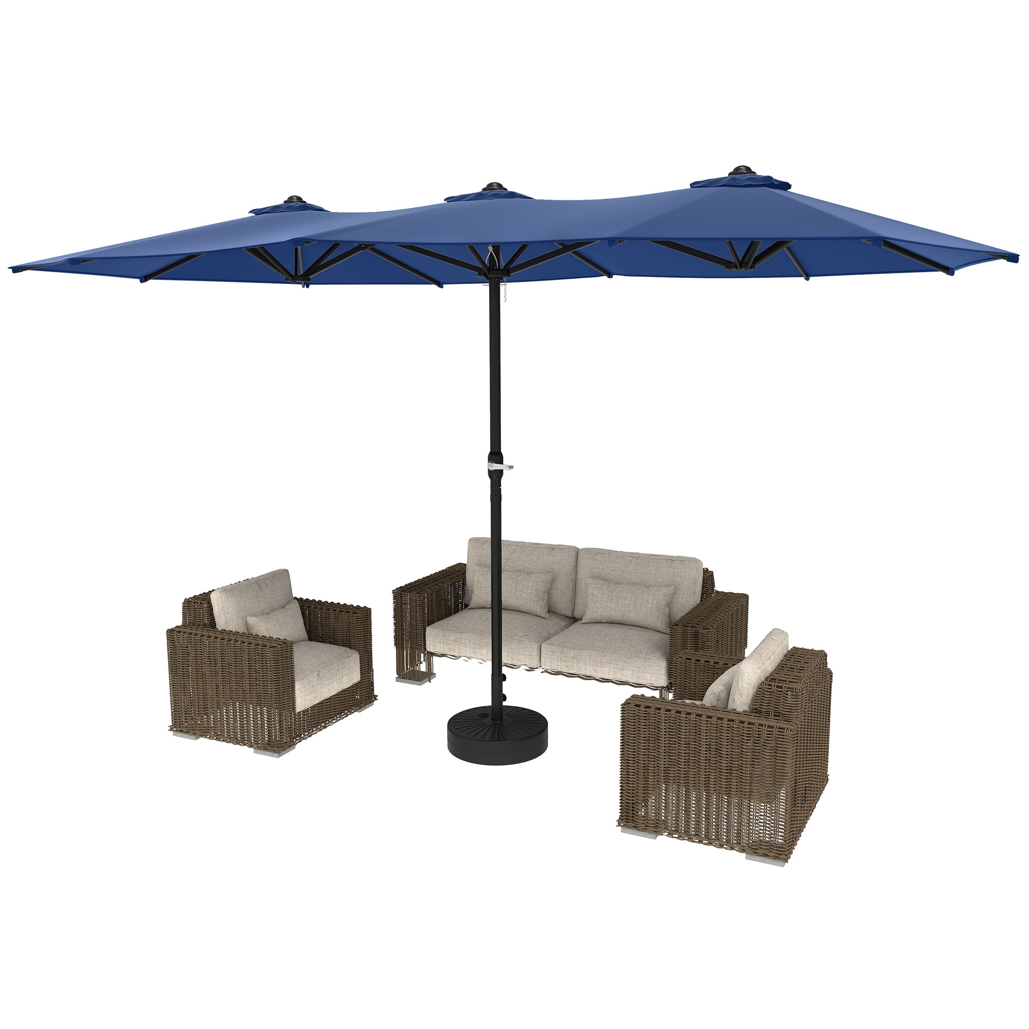 Uforic 15ft Double-Sided Patio Umbrella, Large Outdoor Portable Shade Market Table Umbrella,12 Sturdy Ribs & Tilt Adjustment ,Navy Blue