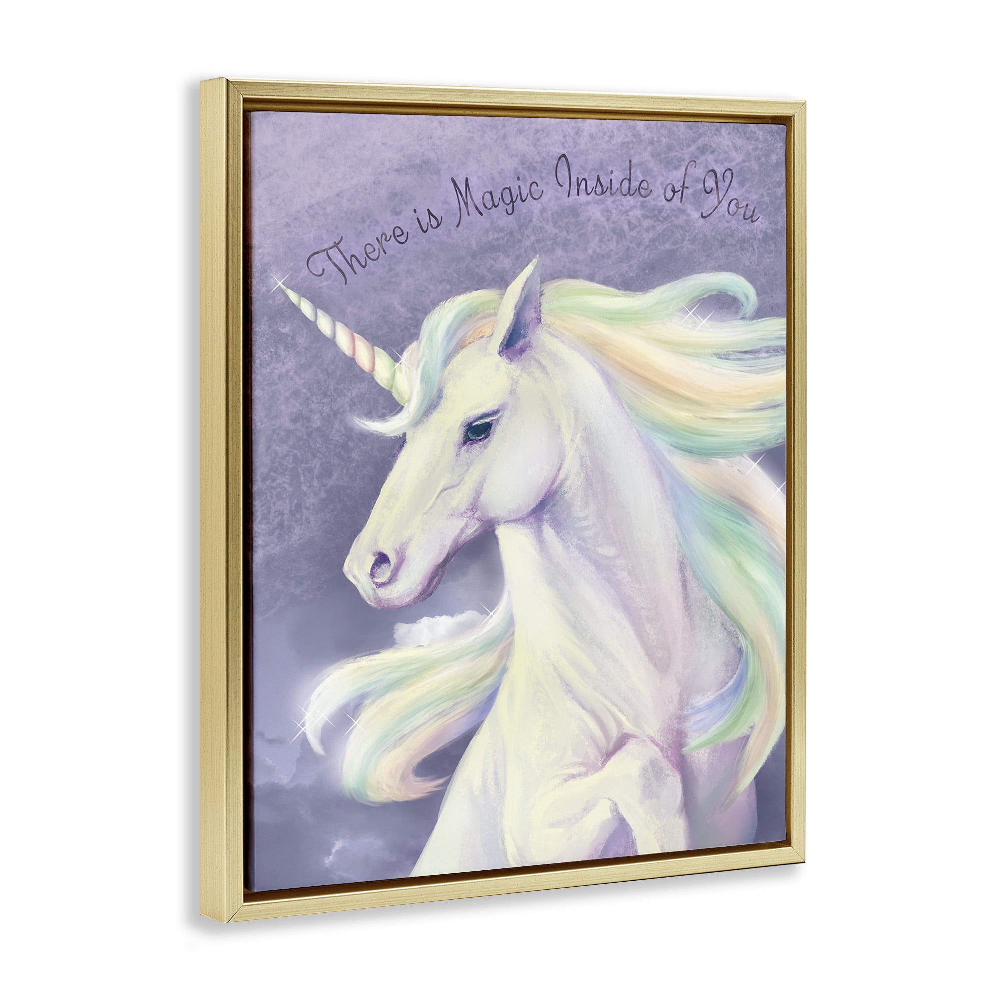 Stupell Industries Magic Inside Of You Inspirational Unicorn Inspirational Painting Gold Floater Framed Canvas Art Print Wall Art, 17 x 21
