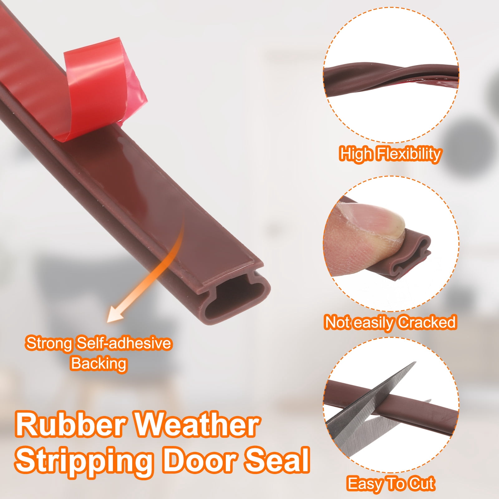 Uxcell Rubber Weather Stripping Door Seal 40ft x 9mm Self-Adhesive D-Shape Door Seal Strip Soundproof Waterproof for Door Frame Windows Insulation Large Gap, Brown