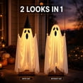 thumbnail image 3 of Halloween Swinging Ghost Outdoor Decoration, 8 FT Large Hanging Halloween Ghost Decoration with Detachable Witch Hat, LED Lights, Remote Control & Manual, Easy Assembly Yard Garden Patio Porch, 3 of 8