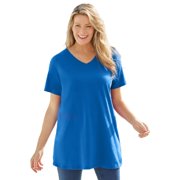 Woman Within Women's Plus Size Perfect Short-sleeve V-neck Tunic Color: Bright Cobalt Size: LARGE