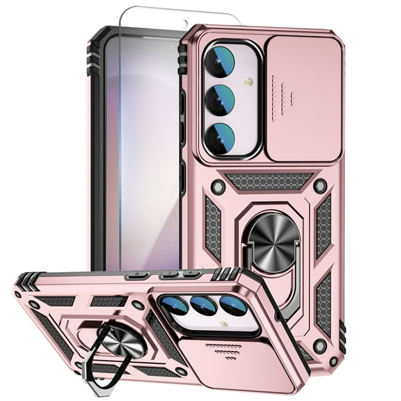 Allytechgroup Rugged Galaxy A16 5G Case with 1 Screen Protector, Phone Case for Samsung Galaxy A16 5G with Sliding Camera Cover, Ring Kickstand, PC TPU Military Grade Protection,Rosegold