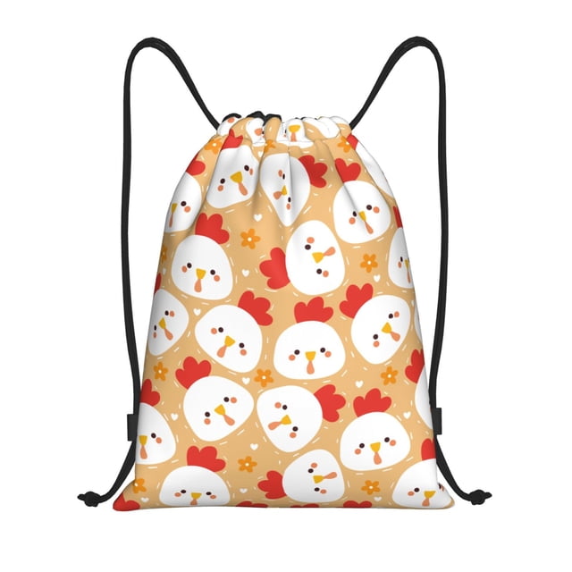 Xecao Cartoon Chicken Pattern Sports Drawstring Backpack - String Swim Gym Bag with Wet Proof Pocket for Women&Men-Medium