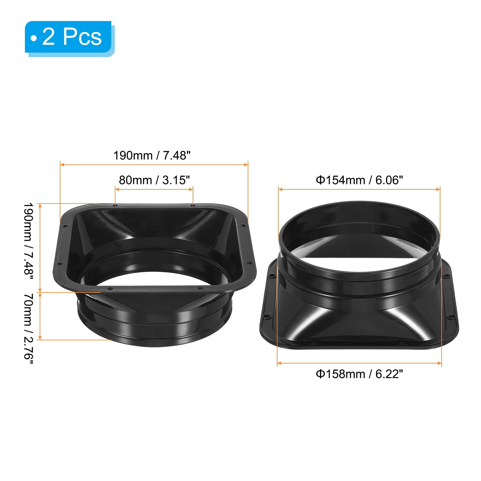 Uxcell 6.2" Duct Connector Flange, 2pcs PP Dryer Vent Wall Plate Square to Round for Air Heating Cooling Ventilation