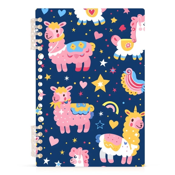 Cute Alpacas Hearts Stars Notebooks 1-subject Journal 60 Sheets A5 College Ruled Paper Detachable Ring 8.3"x5.7"