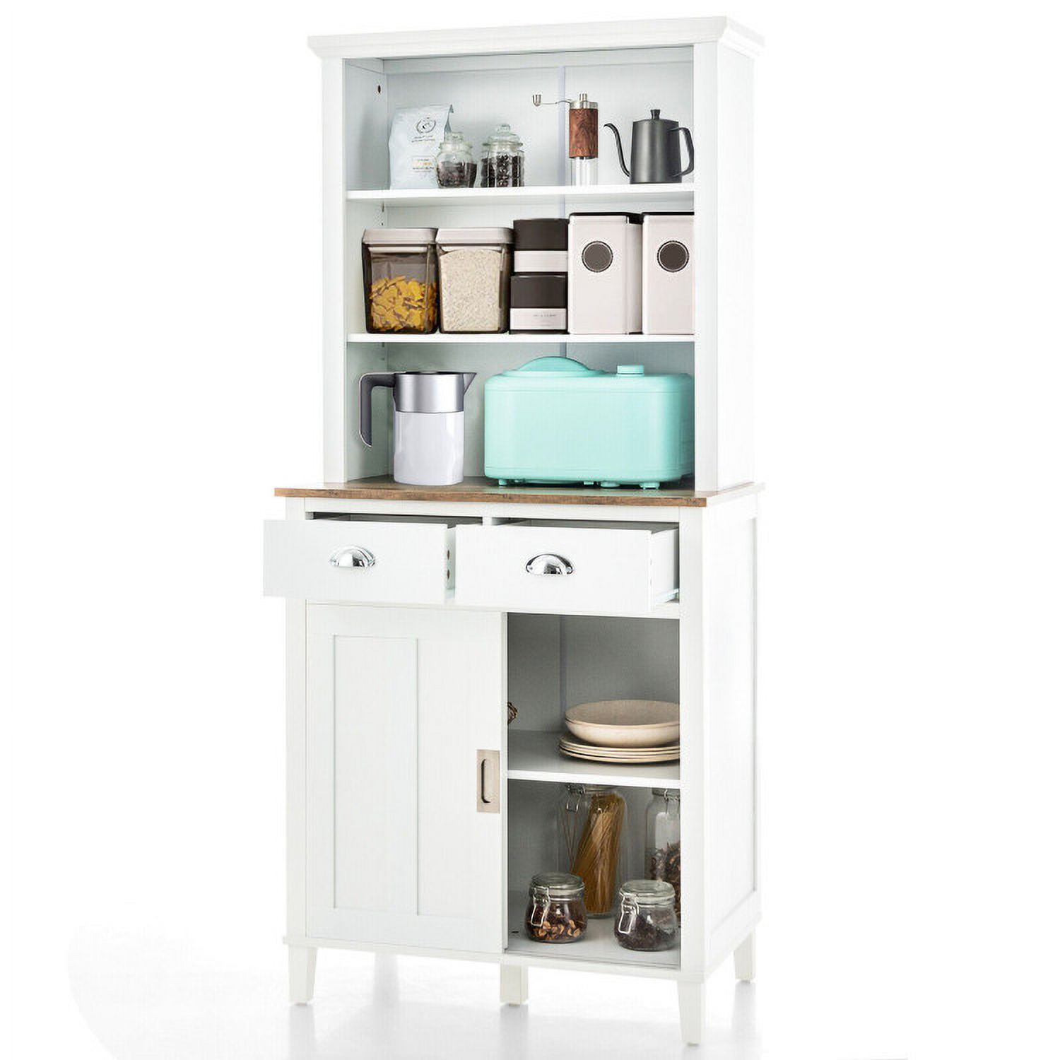 Finihen Kitchen Storage Cabinet, Buffet Sideboard, Freestanding Kitchen Pantry with Hutch Sliding Door and Drawer, for Dining Room, Kitchen, Living Room, White Finihen Kitchen Storage Cabinet, Buffet Sideboard, Freestanding Kitchen Pantry with Hutch Sliding Door and Drawer, for Dining Room, Kitchen, Living Room, White