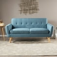 thumbnail image 3 of Sheena Mid Century Modern Fabric Tufted Sofa, Blue and Natural Oak, 3 of 9