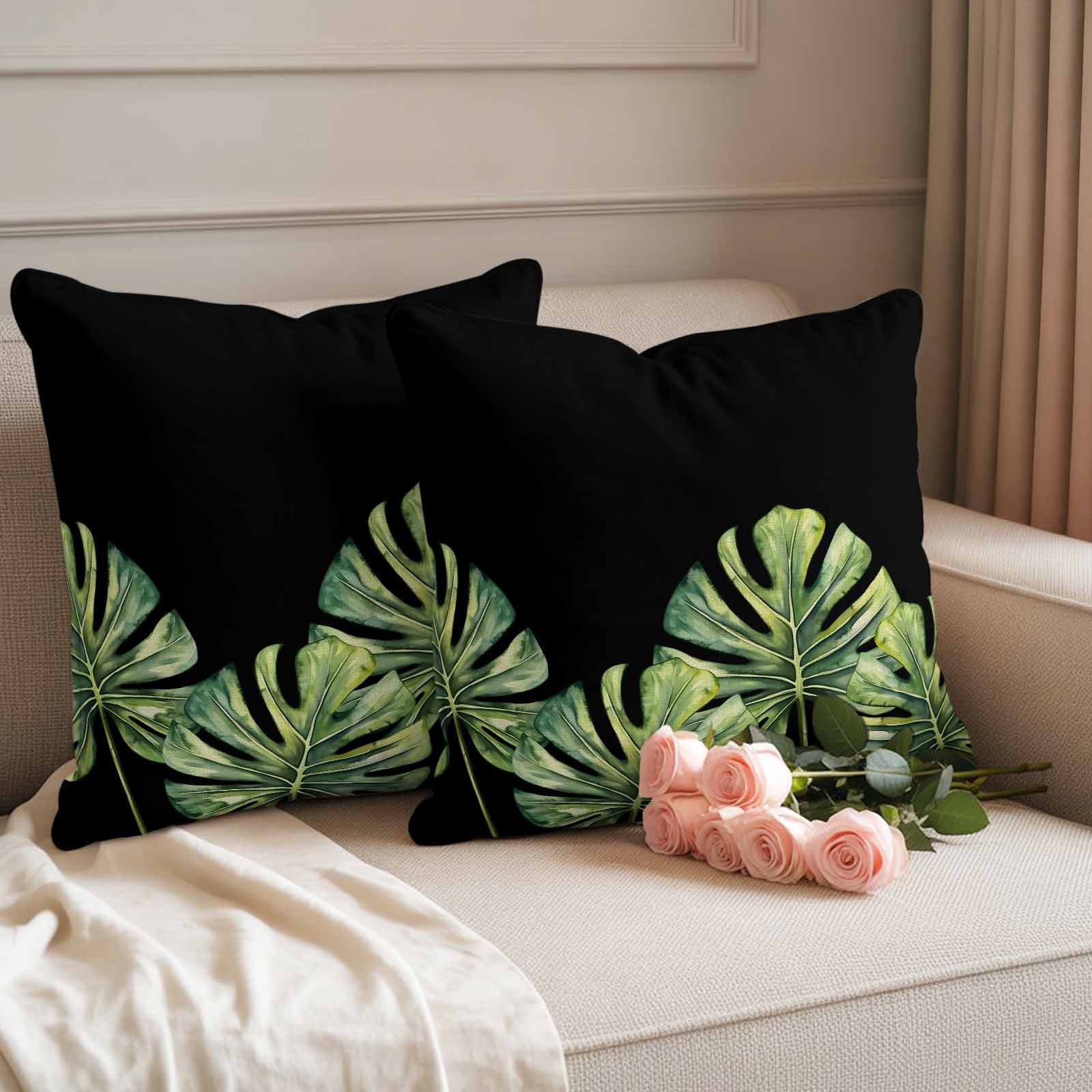 Monstera Pillow Covers 2 Pack Green Tropical Leaf Pillowcase Waterproof Outdoor Throw Pillow Cover for Patio Garden Square Cushion 20”x20”