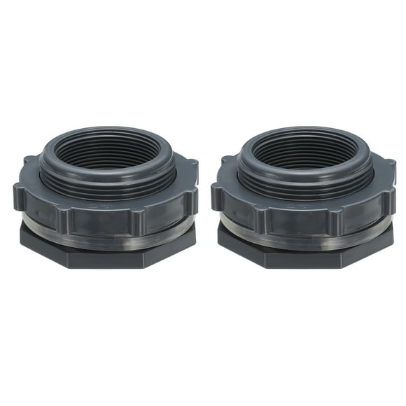 Unique Bargains PVC Bulkhead Fitting G 2, 2 Pcs Double Threaded Bulkhead Water Tank Connector, Grey