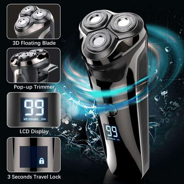 MesaSe Lot de 1 Rasoir Électrique pour Hommes, Rasoir Électrique Étanche, Rasoir Rotatif pour Visage à Sec et Humide, Rechargeable, Sans Fil, de Voyage, pour Barbe et Nez, Écran LED et Support de Chargement et Tondeuse Escamotable pour Papa H