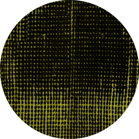 Ahgly Company Machine Washable Indoor Round Abstract Yellow Modern Area Rugs, 6' Round