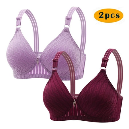GERsome Women s Pack of 2 Assorted Color Push Up Wireless Bra Padded T Shirt Bras No Underwire Plunge Bralette Full Coverage 2PC#Purple/Red M