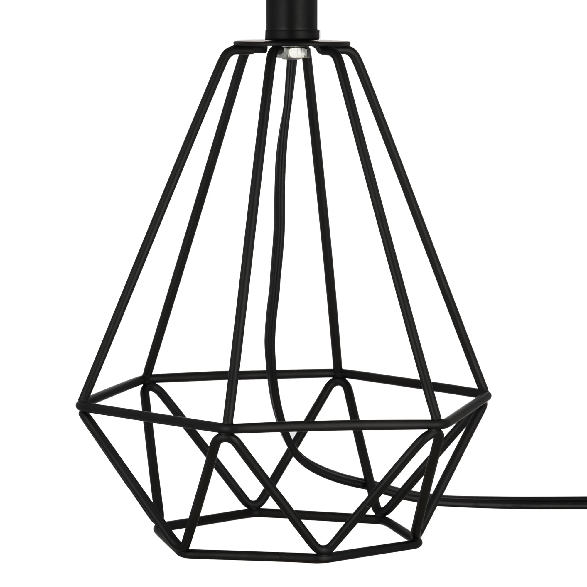 Catalina 18"H Metal Geometric Cage Matte Black Finish Table Lamp with White Linen Drum Shade