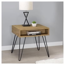 Golden Oak and Black Square End Table Brown   Primary Living Space   Industrial   Square   Open Storage   Coffee & End Tables   Powder Coated   Wood   Hairpin