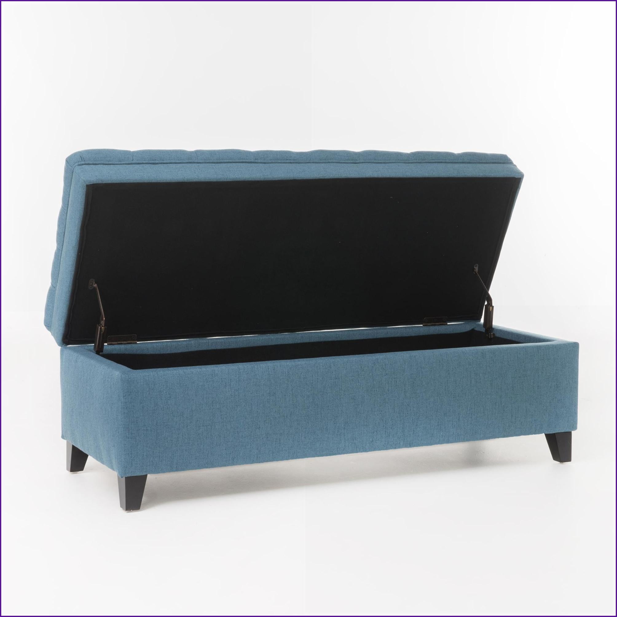 Storage Ottoman, Modern Fabric Navy Blue Birch Legs 50” L x 20.5” W x 18.3” H Living Room Extra Seating | Fabric | Navy Blue