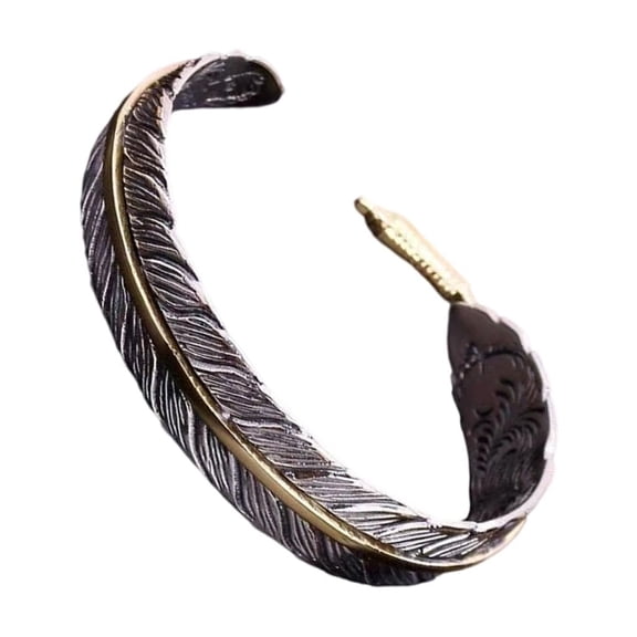 Vintage Inspired Adjustable Feather Cuff Wide Ethnic Bracelet Unisex Jewelry