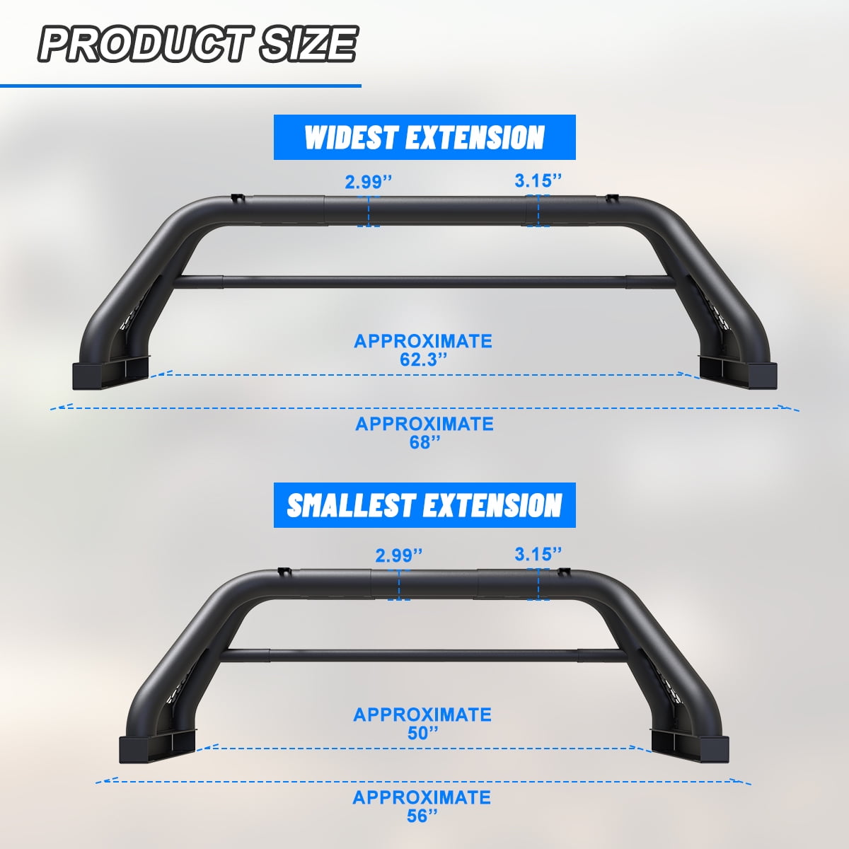 WOLFSTORM Adjustable Pickup Roll Sport Bar Chase Rack Bed Bar for 2001-2023 Toyota Tacoma, Black