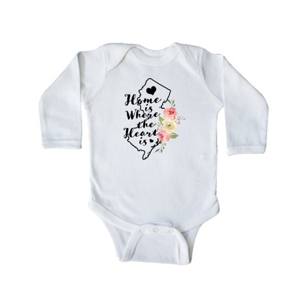 

Inktastic New Jersey Home is Where the Heart is with Watercolor Floral Gift Baby Boy or Baby Girl Long Sleeve Bodysuit
