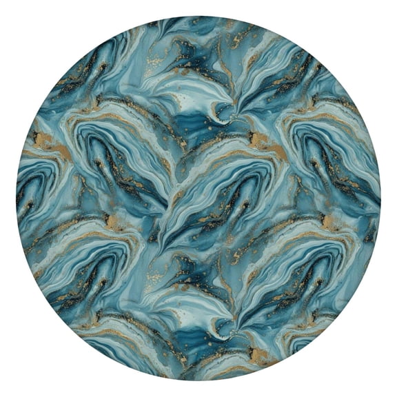 Blue Gold Marble Pattern Round Fitted Tablecloth with Elastic Edge,Dining Table Cover Waterproof,Outdoor Round Tablecloth for Camping,Dining,Indoor and Outdoor