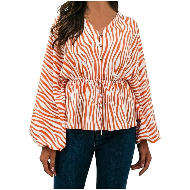 Womens Fall Tunic Tops Henley V Neck Lantern Long Sleeve Blouses Trendy Printed Button Drawstring Tshirts for Leggings