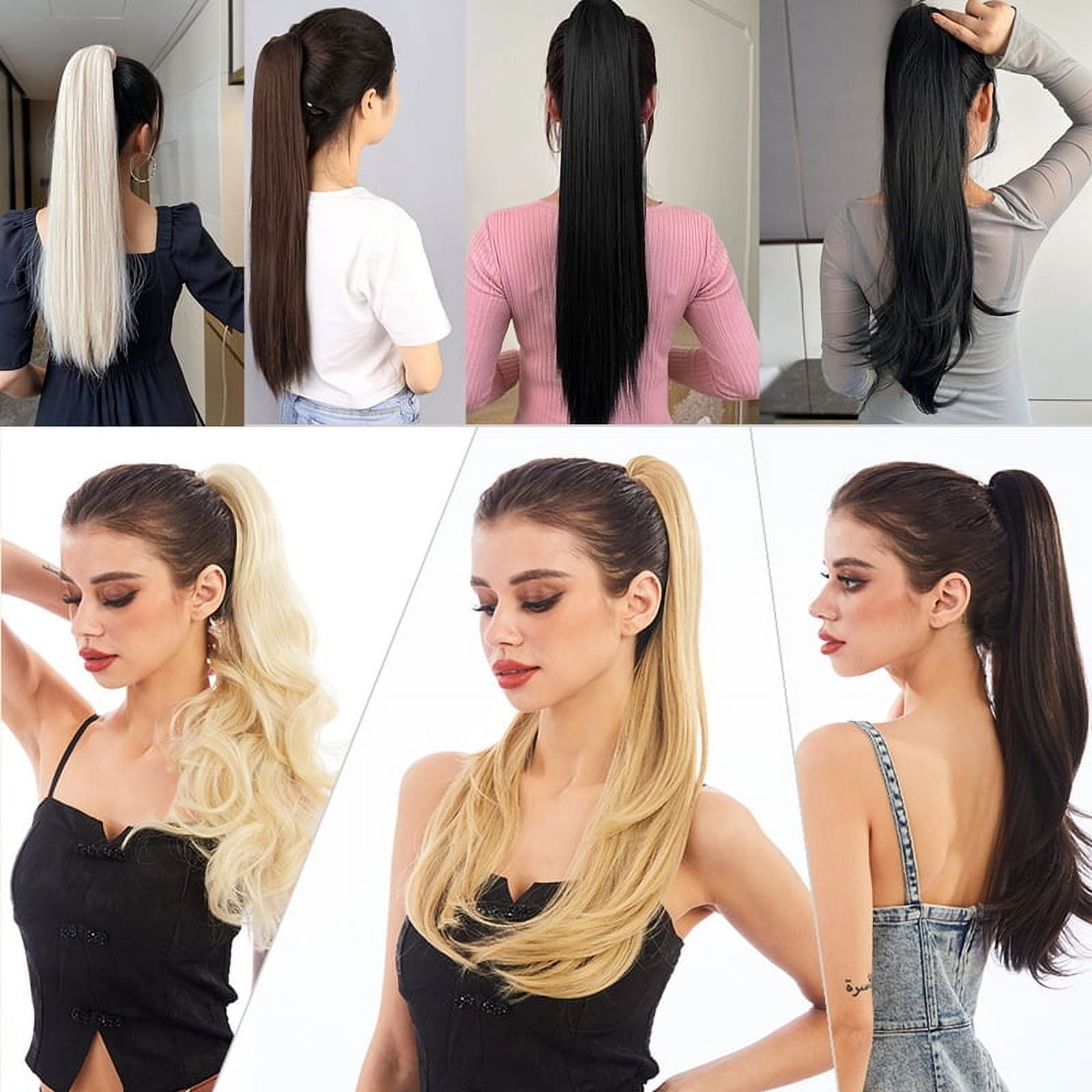 Claw Clip in Ponytail Extension 20 Inch Long Straight Synthetic Hair Extension for Women Girls