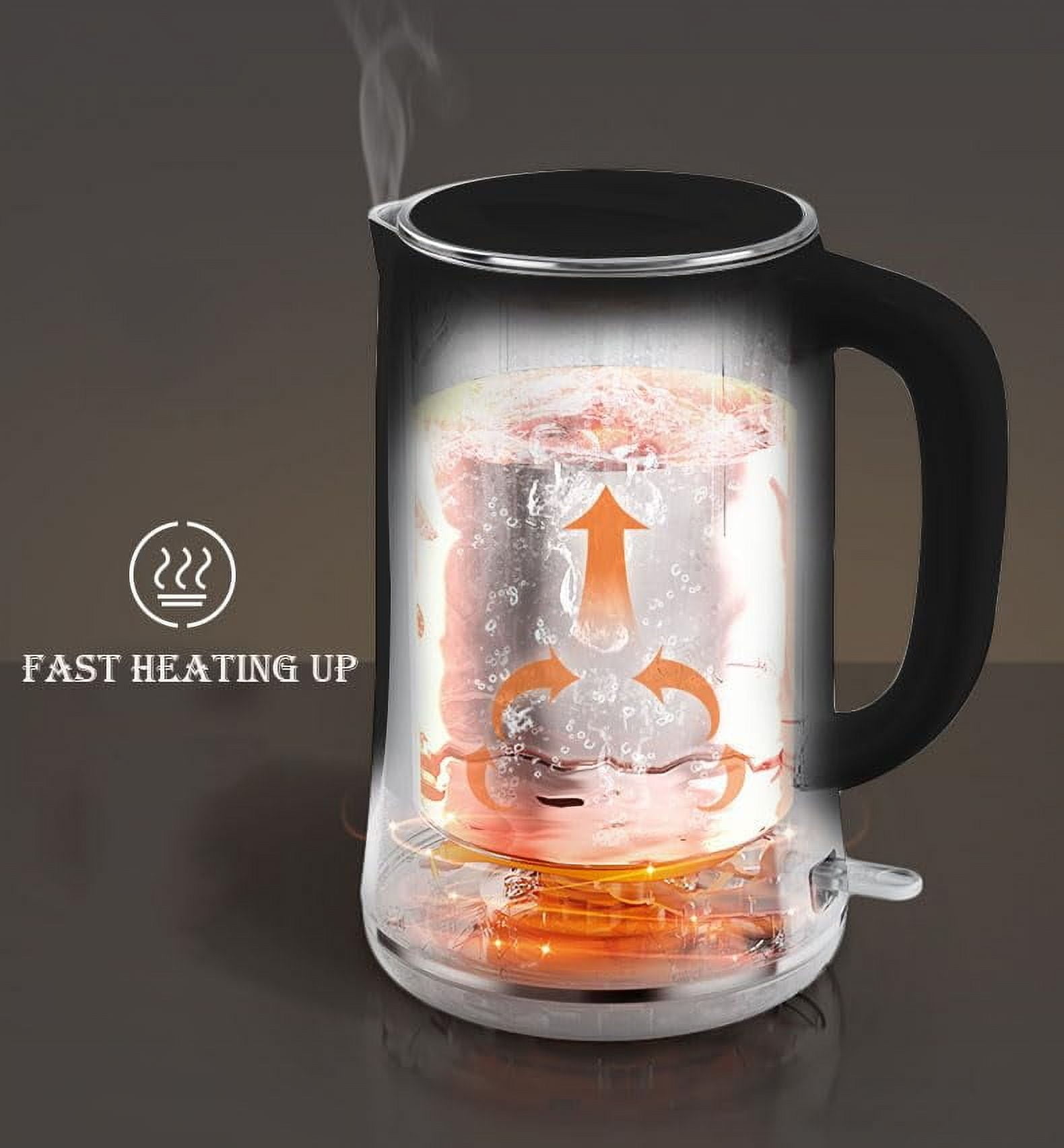 Bear Electric Kettle, Tea Kettle,1.7L, Fast boiling with 304 S/S Inner pot and lid, Auto Shut Off and Boil Dry Protection, 1500W, Black