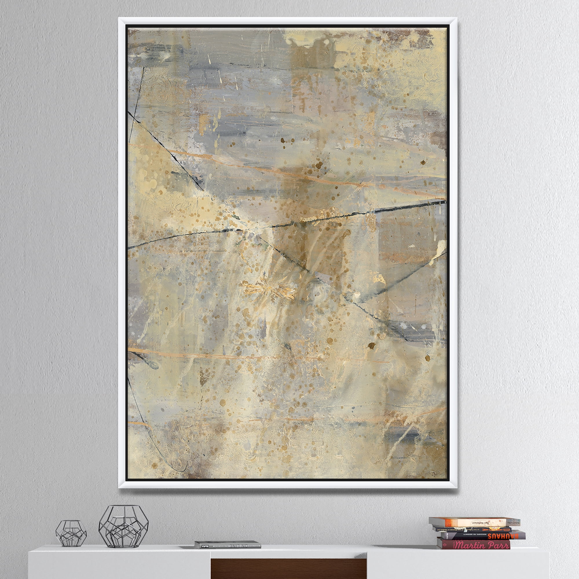 Designart ' Geometric Cream Block I ' Modern Glam Framed Canvas