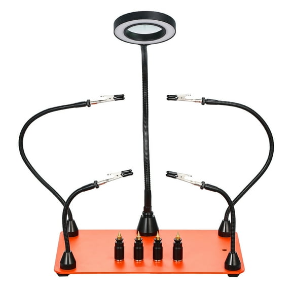 KFFKFF Magnetic Helping Hands Soldering Station with Flexible Arms, LED Magnifying Lamp, PCB Holders & Sturdy Base for Electronics, Crafts, and DIY Projects