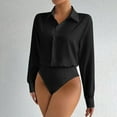 thumbnail image 2 of Satin Bodysuits for Women Button Down Collared Long Sleeve Shirt Slim Fit Lightweight Blouses Bussiness Casual Outfits Base Layer Shirts Office Body Suits Spring Summer Blouse Tops, 2 of 8