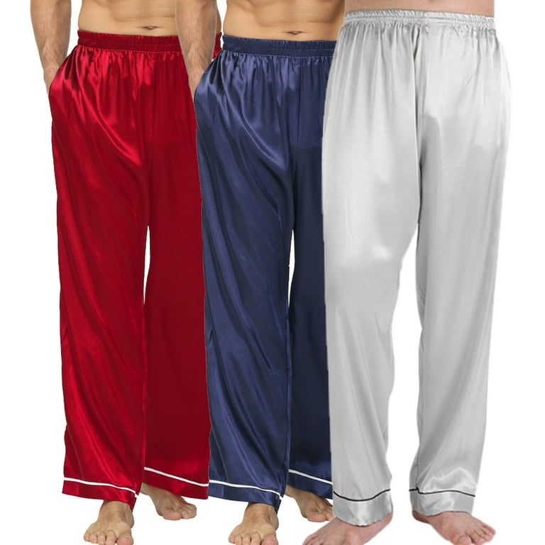 Xmarks Men's Satin Pajama Pants with Pockets Elastic Waistband Soft Long  Sleep Bottoms Loose Pj Lounge Pants Plus Size Pajama Bottoms S-3XL 