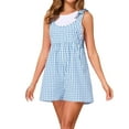 thumbnail image 3 of QATAINLAV Summer Plaid Romper for Women Casual Cute Tie Straps Sleeveless Short Jumpsuit Loose Fit Wide Leg Onesie Shorts Overalls Light Blue S Back to College Sale, 3 of 8