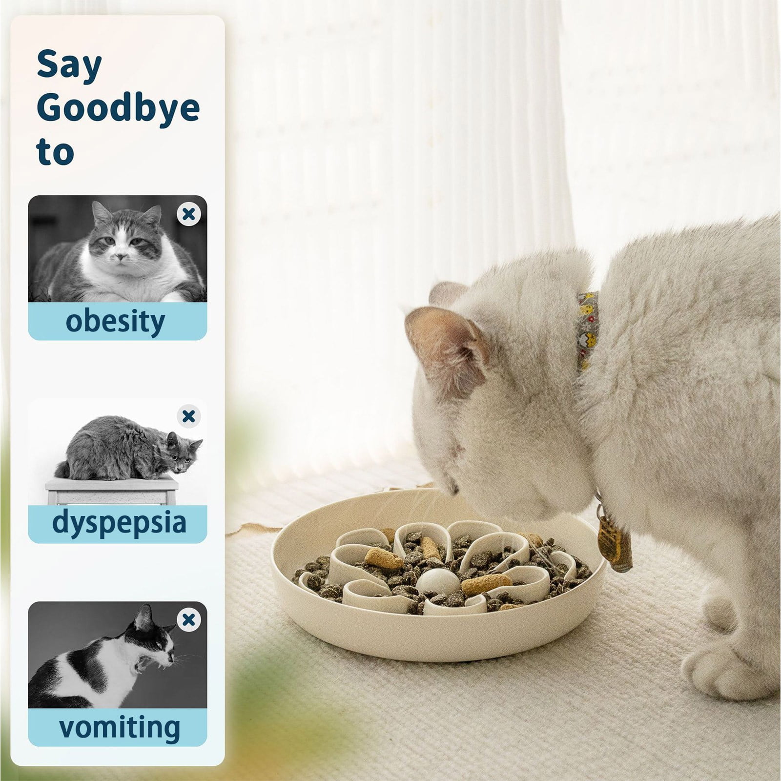 ZORVEX Plastic Slow Feeder Cat Bowl for Dry Wet Food Unique Flower Style Cat Food Bowl Dishwasher Safe Cat Eating Dish With Anti Slip Bottom for Home Travel