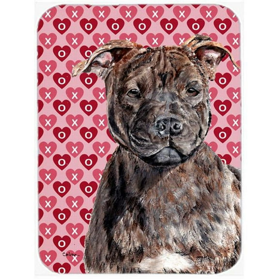 Staffordshire Bull Terrier Staffie Hearts And Love Mouse Pad, Hot Pad Or Trivet, 7.75 x 9.25 In.