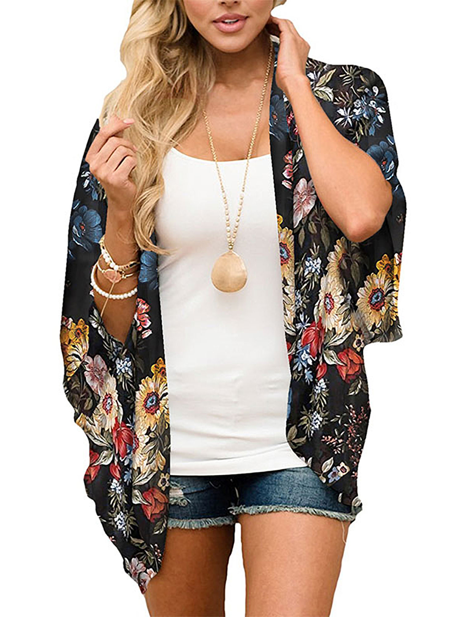 Women/'s Summer Kimono Cardigans Ruffle Bell Sleeve Lace Cover Up Loose Blouse Tops